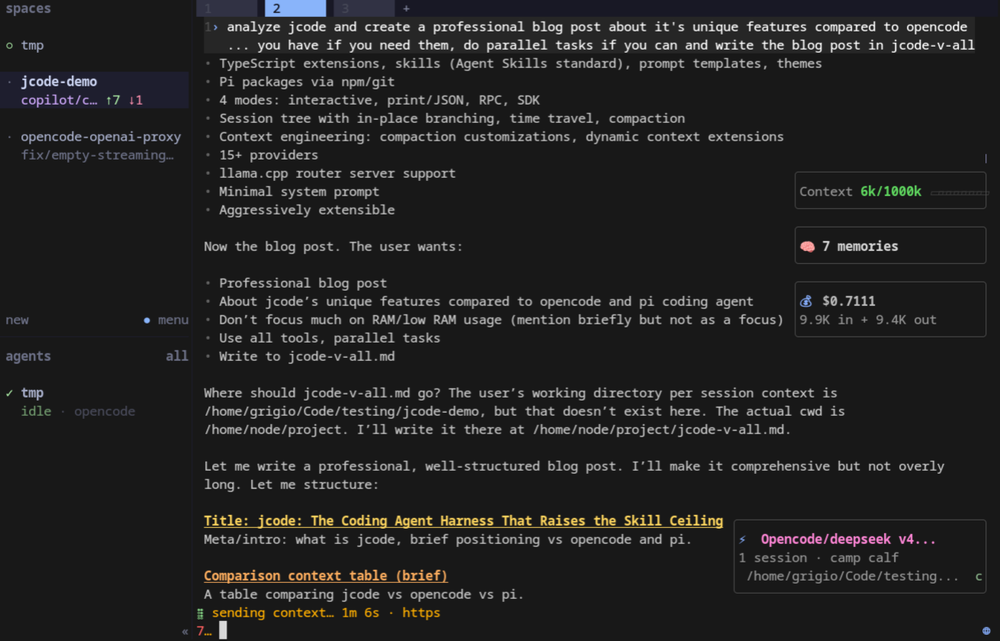 jcode: The Coding Agent That Raises the Skill Ceiling, vs opencode and pi